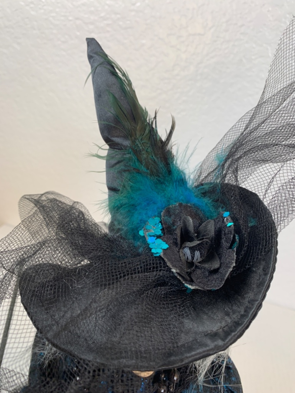 Spooky Old Witch With Broom Doll Shelf Sitter Blue Black Halloween Scary Decor - Picture 2 of 16